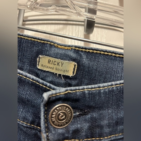 True Religion Jeans mens 34 Blue Dark Wash Ricky Relaxed Straight Fit USA GUC - Picture 5 of 15